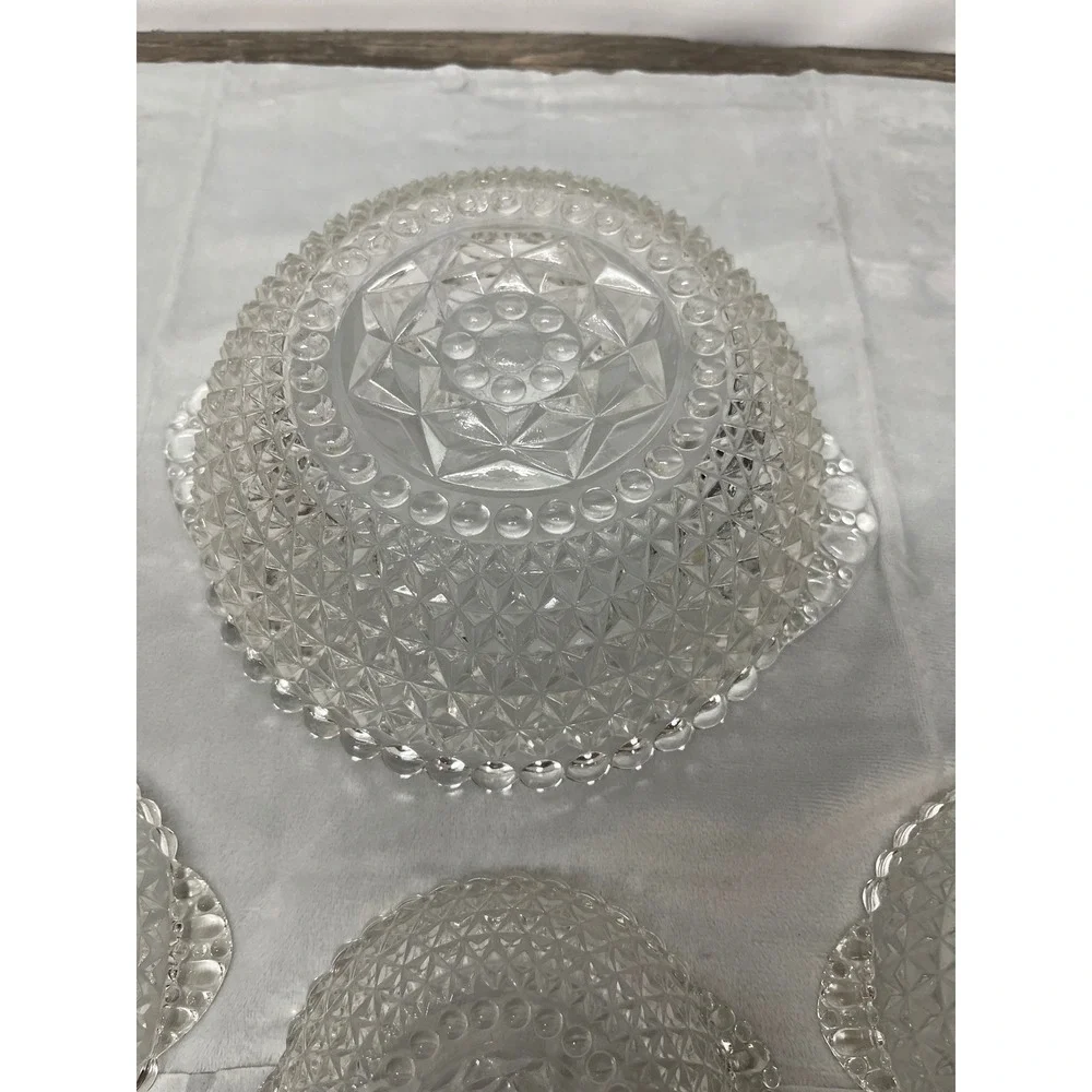 Imperial Glass Cape Cod Clear Diamond Point Handled Serving Bowl & 3 Berry Bowls